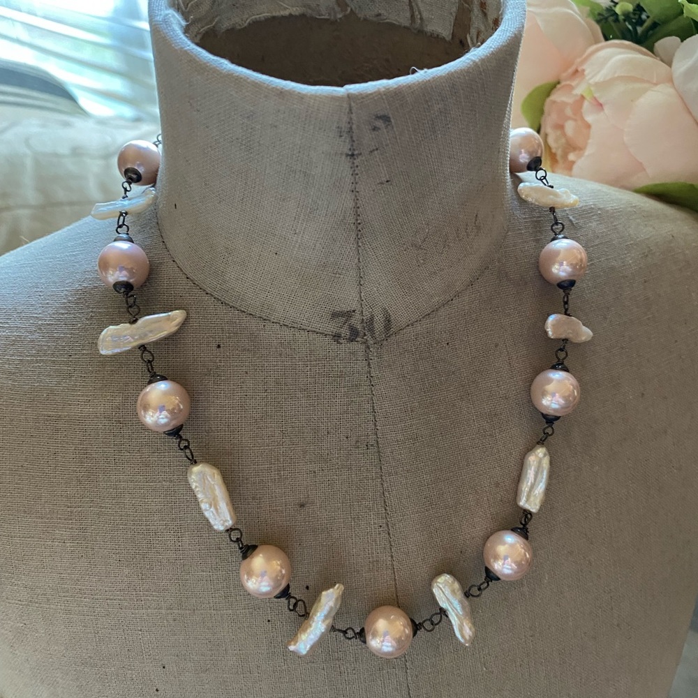 Vintage Ross Simon Pink Pearl and Sterling Necklace 17”